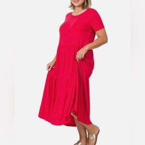 ZENANA Tiered Ruffle Swing Style Midi Dress NIP